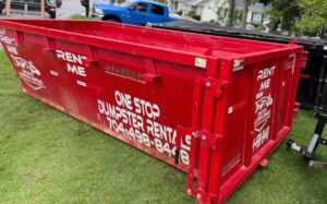 One Stop red rental dumpster